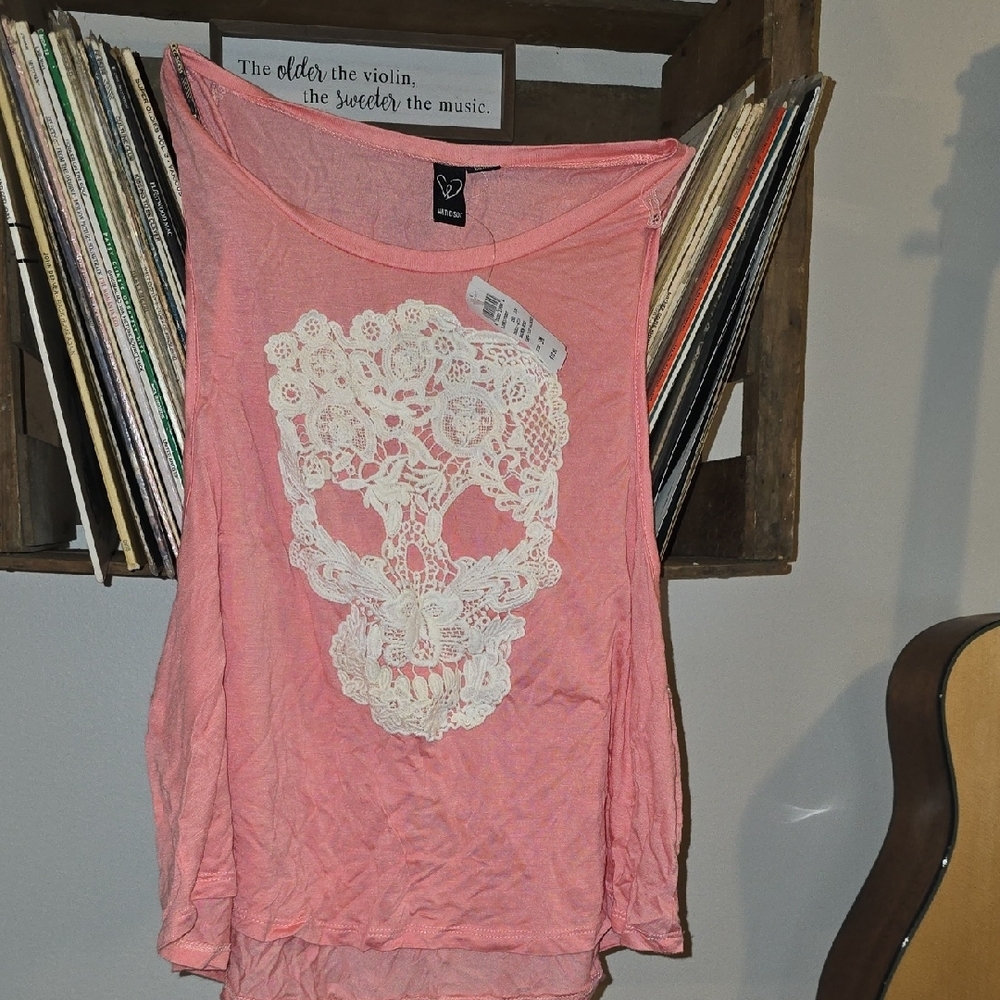 Windsor Pink Skull Lace Tank Top